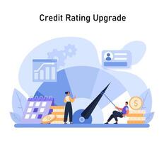 Visual representation of the effort to raise a credit score, with progress charts and financial growth symbols vector