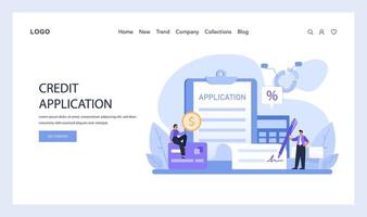 A step-by-step visual guide to applying for credit, featuring application forms, percentage calculations, and financial planning vector