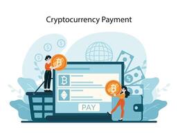 A modern transaction scene with Bitcoin, showcasing the rise of decentralized digital currencies in shopping vector