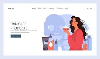 Skincare routine web banner or landing page. Facial skin cosmetic vector