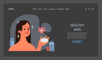 Skincare routine web banner or landing page dark or night mode. vector