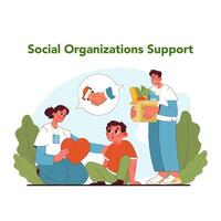 Support from social organizations. Flat vector illustration