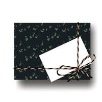 Hand drawn snowdrops gift present box with tied string bow and blank note. Wrapping diy idea. Vector illustration. Top view