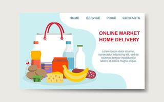 Web page design template for Grocery store, Online Market, Home delivery. Vector illustration for poster, banner, website development.