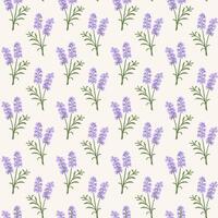 Hand drawn vector seamless pattern of  violet lavender flowers