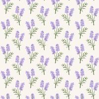 Hand drawn vector seamless pattern of  violet lavender flowers