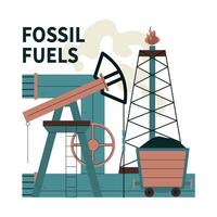 Fossil fuel. Fossil resources extraction process. Earth raw materials depletion vector