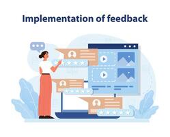 Feedback Implementation Process. Detailed illustration of a professional analyzing. vector