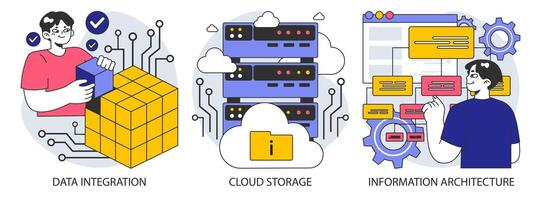 Information management set. Data mining, storage, processing and security vector