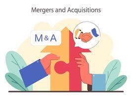 Mergers and Acquisitions concept. Hands fitting together puzzle pieces vector