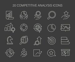Icon set for competitive analysis. Essential visual tools for market research, data interpretation. vector