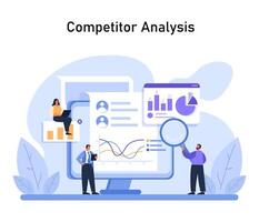 Competitor Analysis graphic. Team meticulously evaluates market trends and rival strategies vector