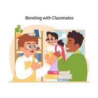 Bonding with classmates concept. Flat vector illustration