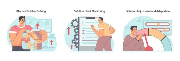 Problem-solving process set. Flat vector illustration