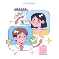 Teamwork approach to flexible working. Flat vector illustration