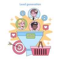 Marketing Funnel set. Targeted consumer group flowing into sales funnel. vector