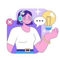 Customer support representative swiftly handles inquiries. Flat vector illustration.