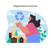 Regenerative resources concept. Illustration of renewable energy use and sustainable development. vector