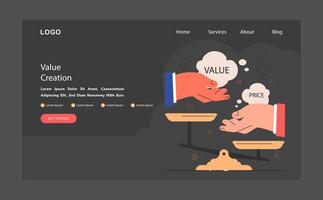 Value creation dark or night mode web, landing. Ascending progress. vector