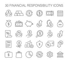 A collection of financial responsibility icons, representing savings, vector