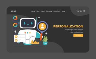 Personalization dark or night mode web, landing. Chatbot uses analytics vector