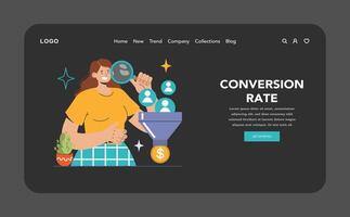 Website analysis dark or night mode web or landing. Conversion rate vector