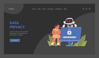 AI in education emphasizes data privacy. Flat vector illustration