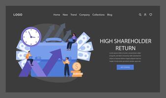 High Shareholder Return dark or night mode web, landing. Maximizing vector