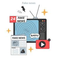 Old-fashioned television broadcasts swirling fake news. vector