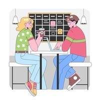 Colleagues collaborating in a cozy workspace. Flat vector illustration