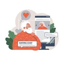 Senior gentleman engages in online dating. Flat vector illustration