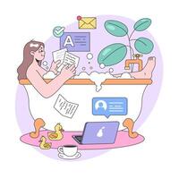 Relaxing work-from-home concept. Flat vector illustration