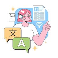 Virtual assistant assists with language. Flat vector illustration