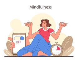 Digital detox. Character practicing mindfulness, reducing screen time vector