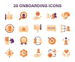 Onboarding icons set. Icons depicting key steps in welcoming and integrating new members. vector