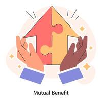 Mutual benefit. Two hands collaboratively form a puzzle arrow. Partnership vector