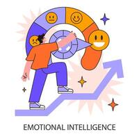 A man navigates his emotional intelligence, adjusting moods on a dynamic vector