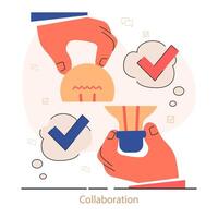 Collaboration. Joint idea. Shared goals, coordination for additional business vector