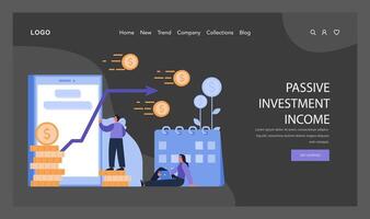 Passive Investment Income dark or night mode web, landing. Earning steady vector