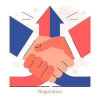 Negotiations. Employees finding consensus. Negotiation handshake. vector