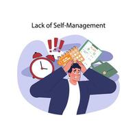 Lack of self-management concept. Flat vector illustration