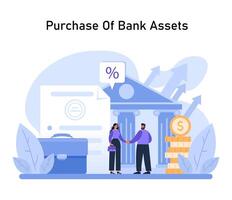 Banking Investment set. Strategic acquisition of bank assets, sealing deals vector