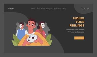 Hiding your feelings concept. Flat vector illustration