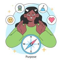 Purpose concept. A person contemplates life's direction, guided by a compass vector