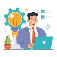 Focused manager concept. Flat vector illustration