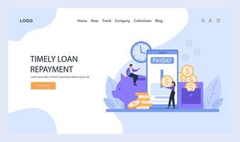 The importance of timely loan repayment highlighted with a smartphone reminder, piggy bank savings, and stacked coins vector