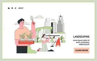 Air quality awareness web or landing. Urban greening. People engaging vector