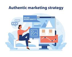 Authentic Marketing Strategy Illustration. A marketer presenting a brand identity chart. vector