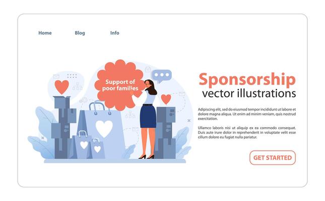 Dedicated woman emphasizes the importance of supporting underprivileged families. Flat vector illustration