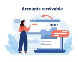 Monitoring accounts receivable operations. Woman reviews digital dashboard vector